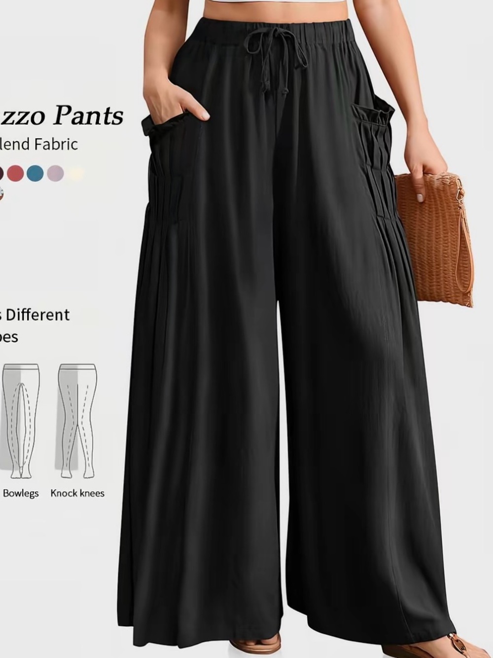 NEW Linen blend Wide Leg Palazzo Pants High Waist Flowy Beach Size Small Black